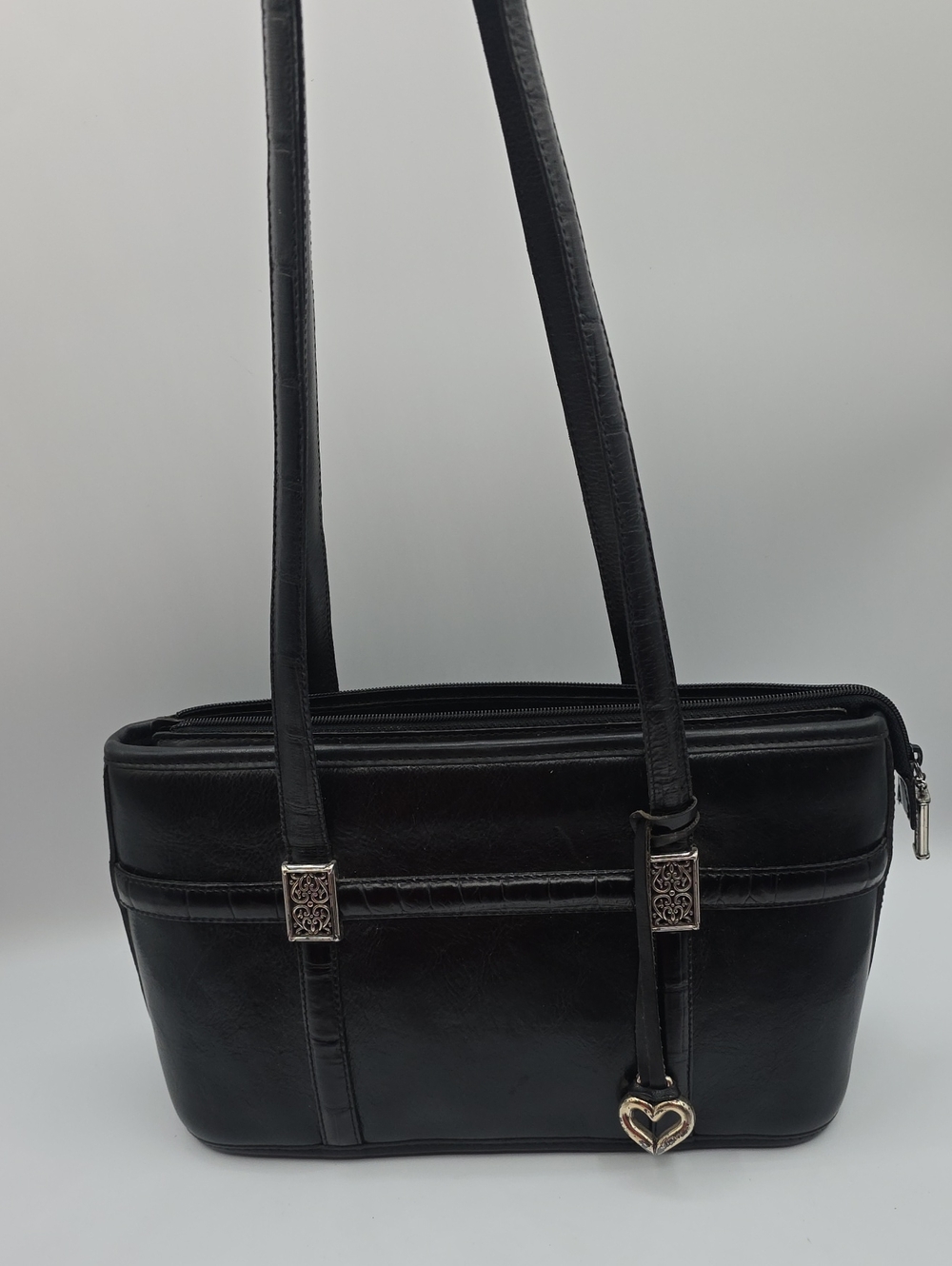 Brighton Black Shoulder Bag with Brown Plaid Interior